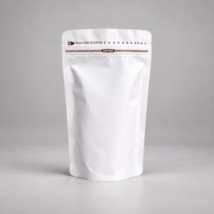 Bolsa para café tipo doypack color blanco con cierre resellable