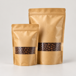 Bolsa doypack kraft natural trilaminadas con ventana (100 unidades)