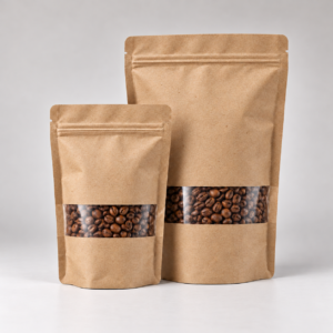 Bolsa doypack kraft natural trilaminadas con ventana (1,000 unidades)