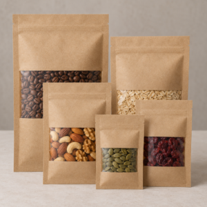 Bolsa kraft natural trilaminadas con ventana sin base (500 unidades)